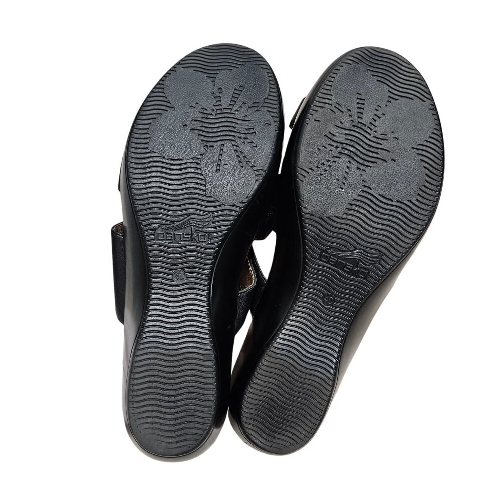 Dansko Womens Leather Platform Sandals Size 40 Hook Loop Straps‎ Black Turquoise - Picture 5 of 14